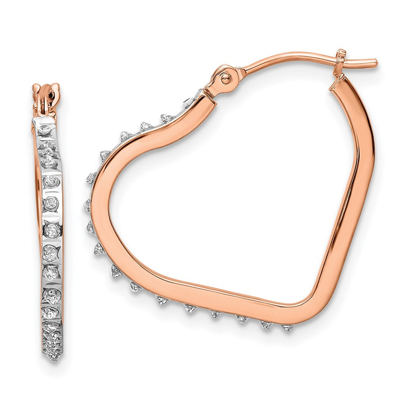 14k Rose Gold Diamond Fascination Heart Hoop Earrings