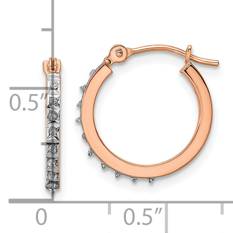 14k Rose Gold Diamond Fascination Round Hoop Earrings