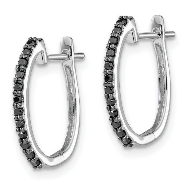 14k White Gold Black Diamond 1.3mm Hinged Hoop Earrings