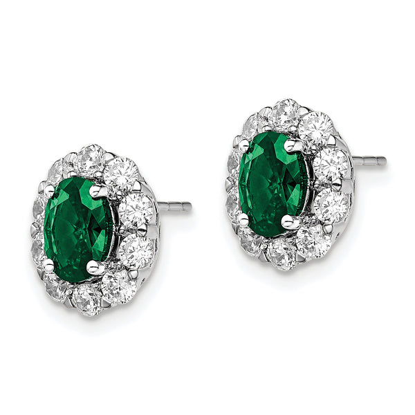 14K White Gold Lab Grown Diamond and Oval Created EmeraldFashion Earrings