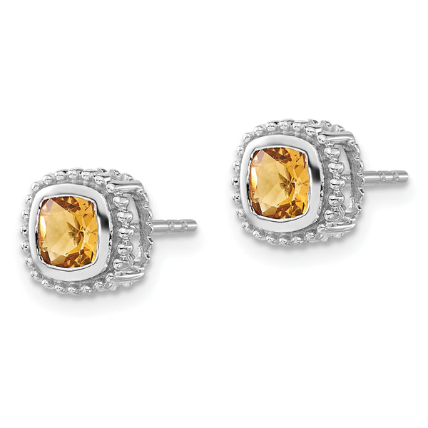 10k White Gold Cushion Citrine Earrings