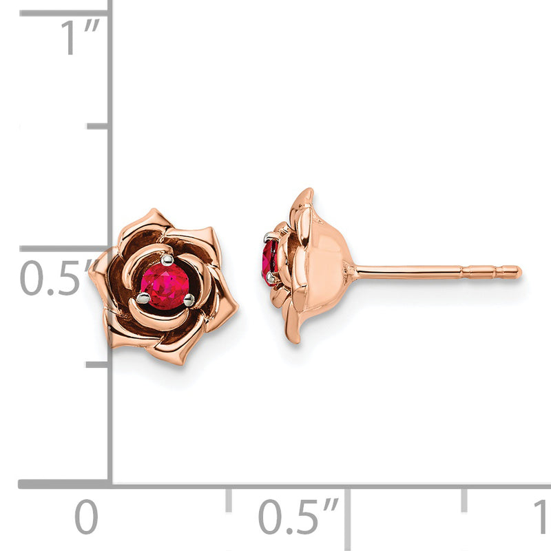 14K Two-tone White & Rose Ruby Flower Post Earrings