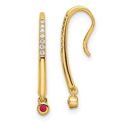 14k Polished Diamond and Ruby Drop Wire Earrings