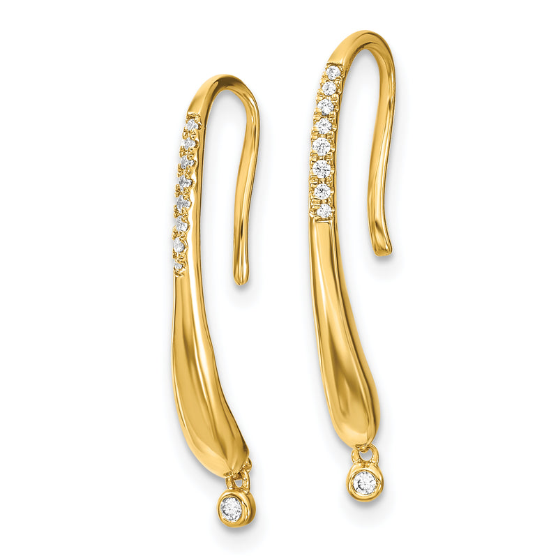 14k Polished Diamond Drop Wire Earrings