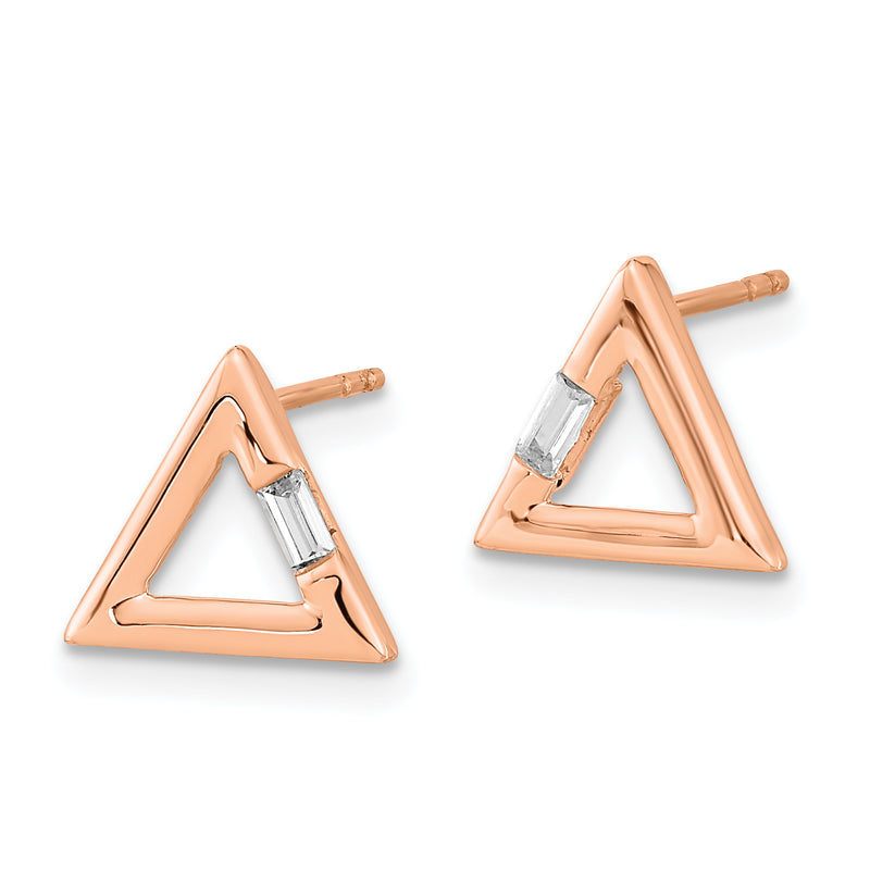 14k Rose Gold Polished Triangle Diamond Post Earrings