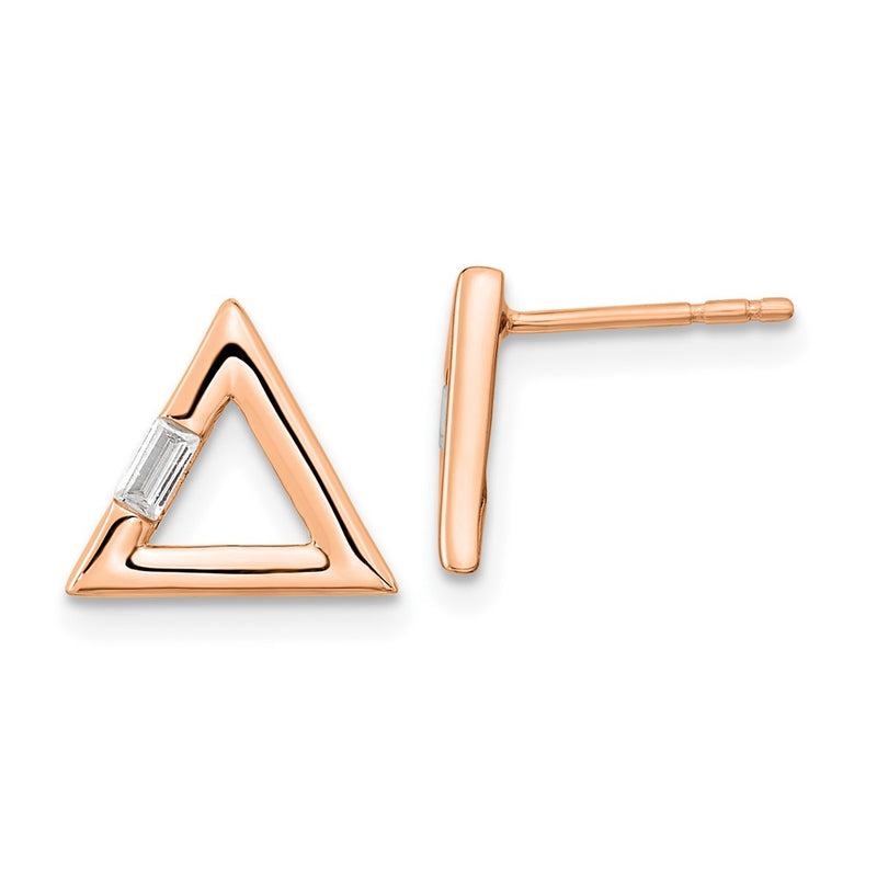 14k Rose Gold Polished Triangle Diamond Post Earrings