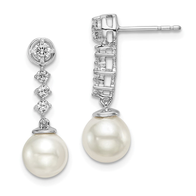 14k White Gold Freshwater Cultured Pearl & Diamond Post Earrings