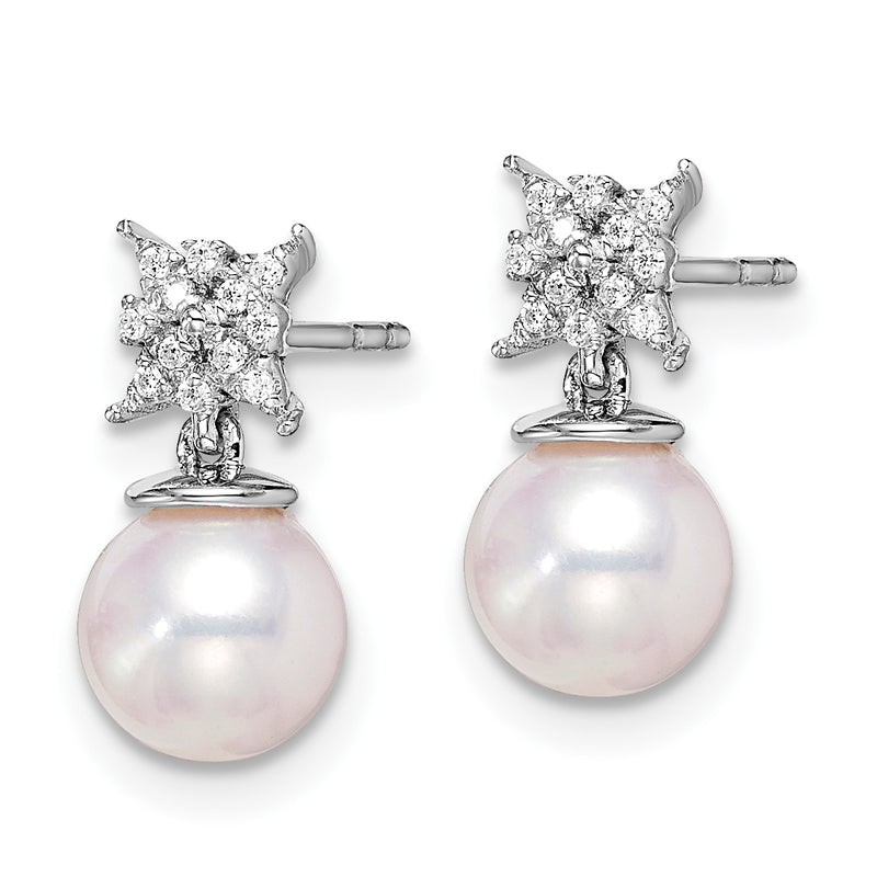 14k White Gold Freshwater Cultured Pearl & Diamond Post Earrings