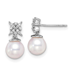 14k White Gold Freshwater Cultured Pearl & Diamond Post Earrings