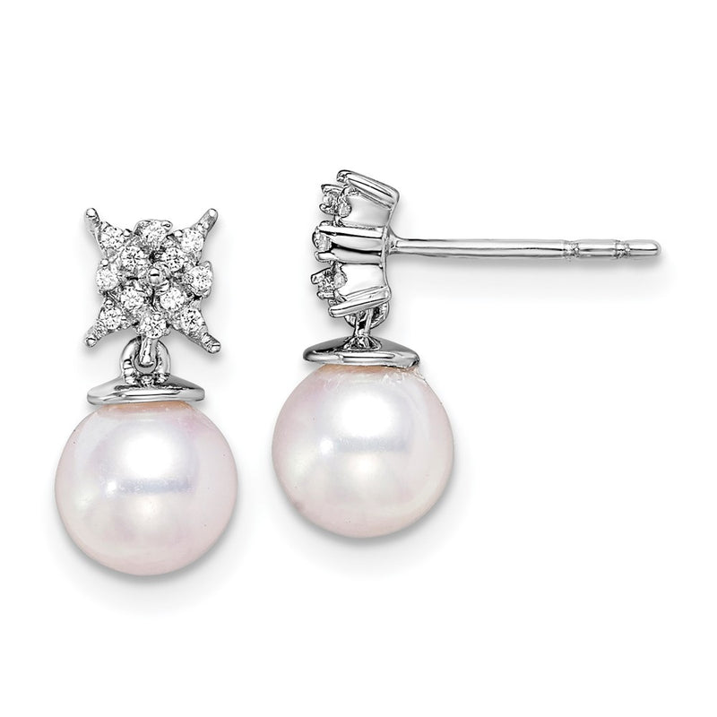 14k White Gold Freshwater Cultured Pearl & Diamond Post Earrings