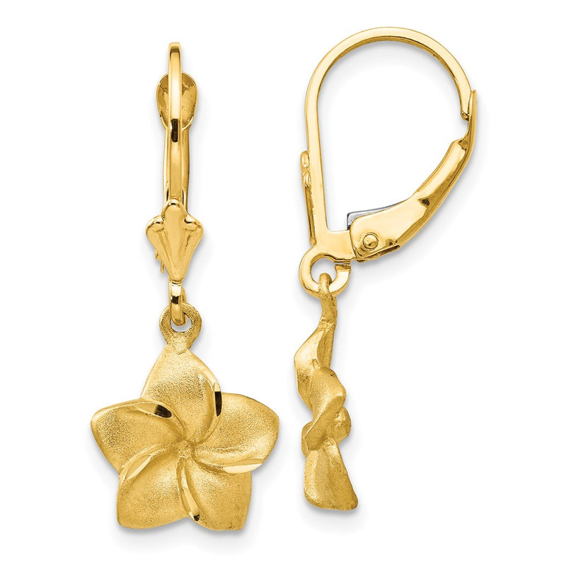 14k Satin & Diamond-Cut Plumeria Dangle Leverback Earrings