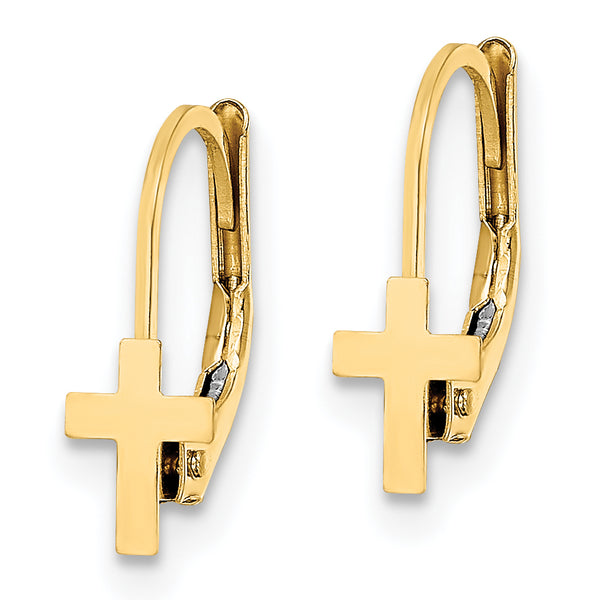 14K Madi K Polished Cross Leverback Earrings