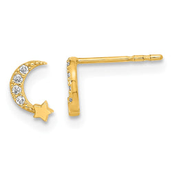 14K Madi K Polished Moon and Star CZ Post Earrings