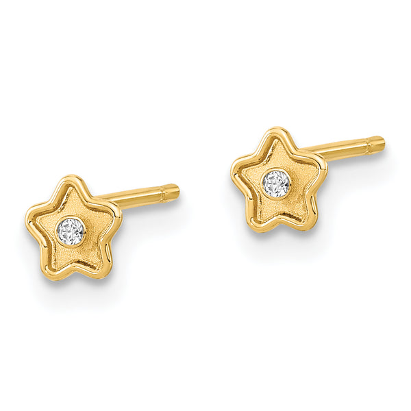 14K Madi K Polished and Satin Gold CZ Star Post Earrings