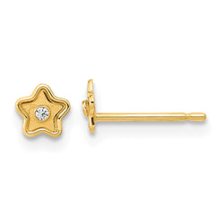 14K Madi K Polished and Satin Gold CZ Star Post Earrings