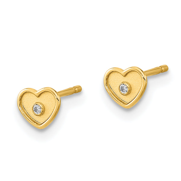 14K Madi K Polished & Brushed CZ Heart Post Earrings