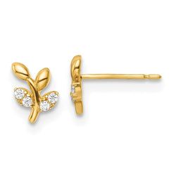 14k Madi K Polished CZ Leaf Branch Post Earrings