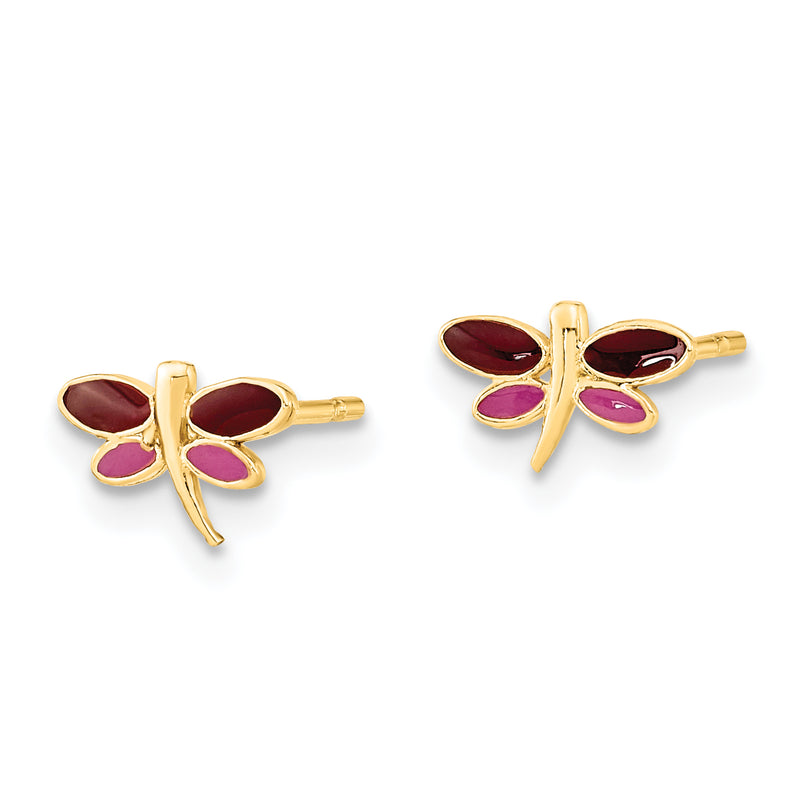 14K Madi K Polished Plum/Purple Enamel Dragonfly Post Earrings