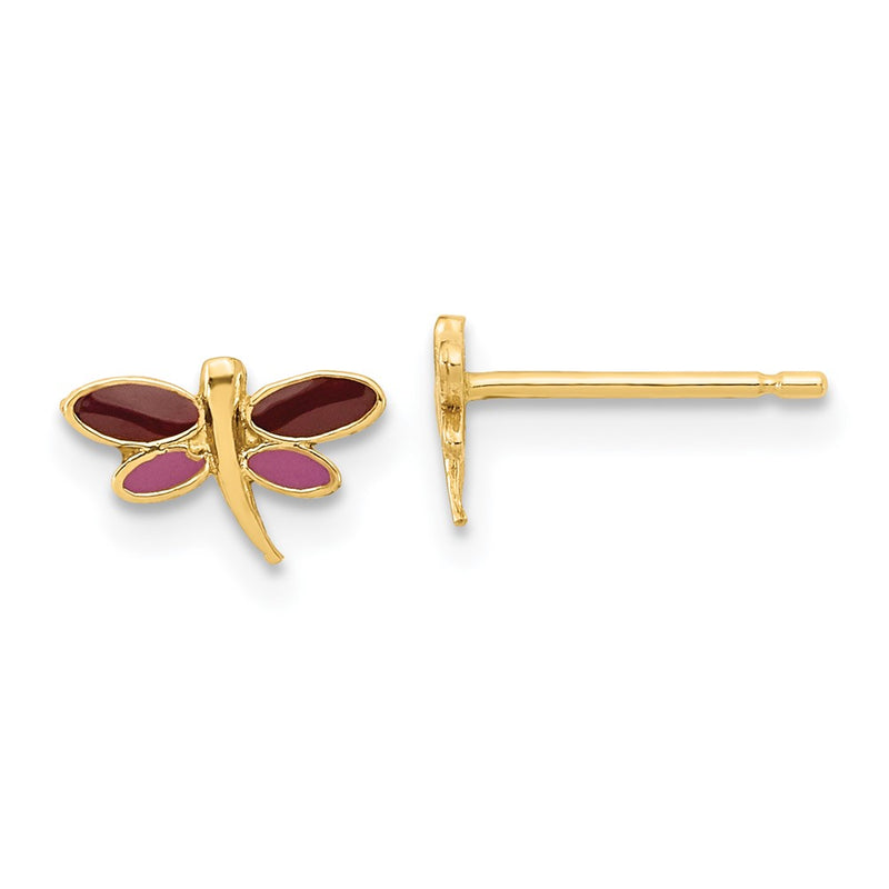 14K Madi K Polished Plum/Purple Enamel Dragonfly Post Earrings