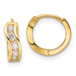 14k Madi K Polished CZ Wavy Hinged Huggie Hoop Earrings