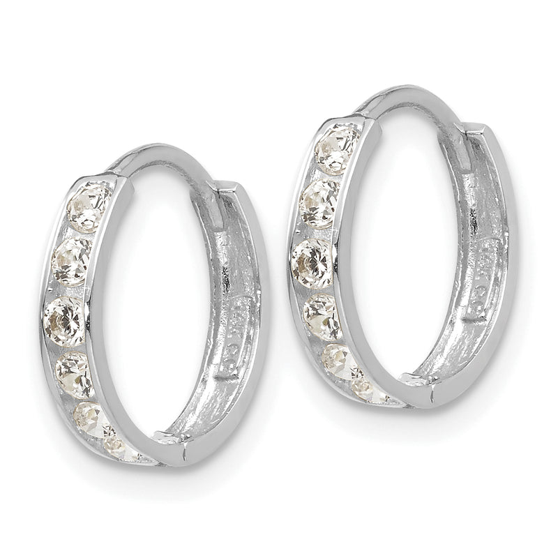 14k White Gold Madi K CZ Children's Hinged Hoop Earrings