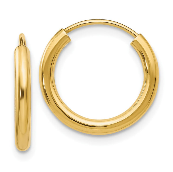 14k Polished Round Endless 2mm Hoop Earrings