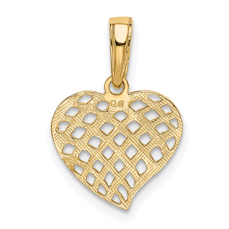 14K Polished Basket Weave Pattern Heart Pendant