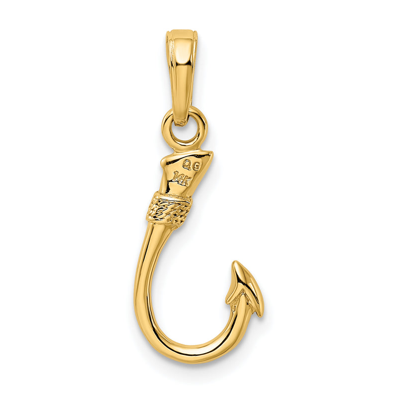 14K Yellow Gold 3D Fish Hook Pendant