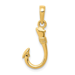 14K Yellow Gold 3D Fish Hook Pendant