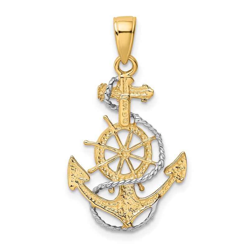 14K Two-Tone w/ Rhodium Anchor w/Rope Pendant