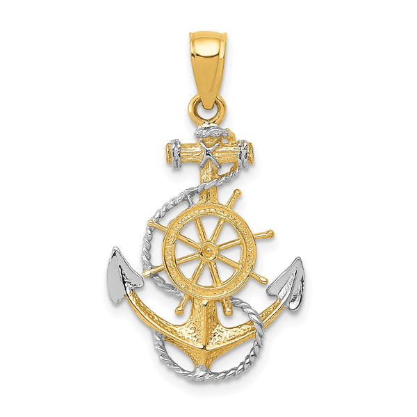 14K Two-Tone w/ Rhodium Anchor w/Rope Pendant