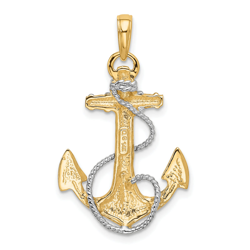 14K w/ Rhodium Anchor W/Rope Pendant