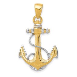 14K w/ Rhodium Anchor W/Rope Pendant