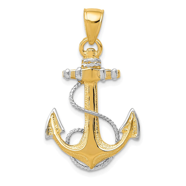 14K w/ Rhodium Anchor W/Rope Pendant