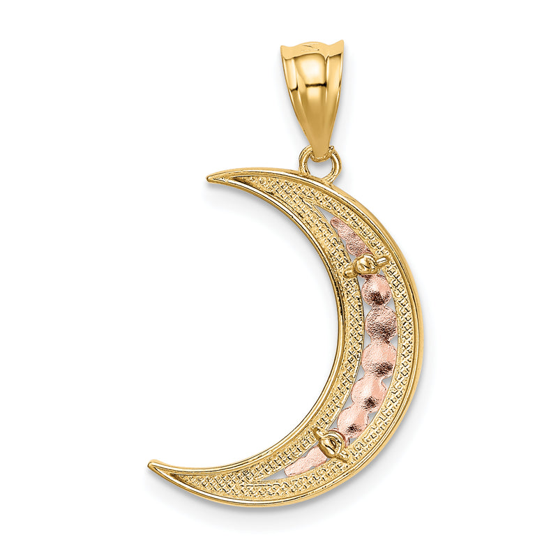 14K Two-tone w/White Rhodium Diamond-cut Moon Pendant