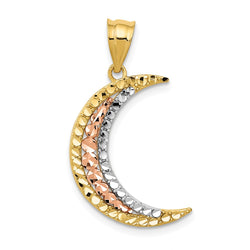 14K Two-tone w/White Rhodium Diamond-cut Moon Pendant