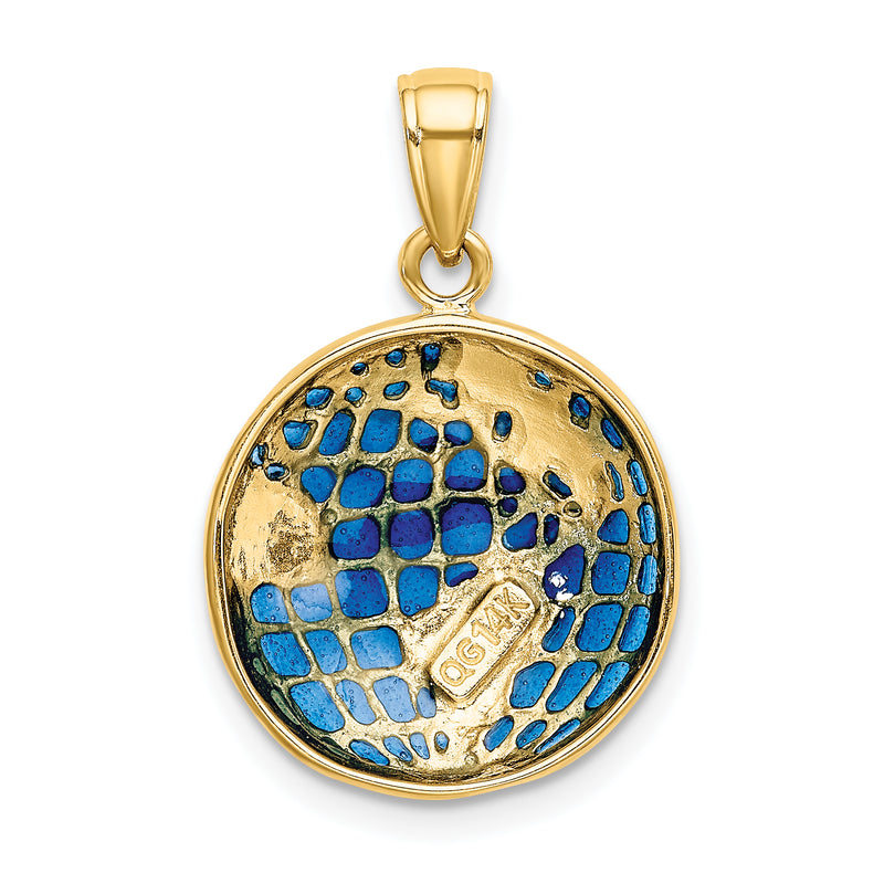 14K Blue Enameled Globe Pendant