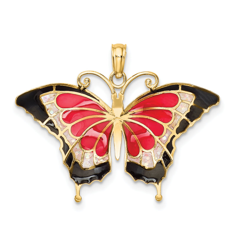 14K Enameled Butterfly Pendant