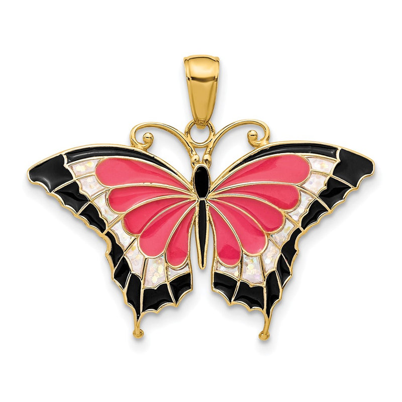 14K Enameled Butterfly Pendant