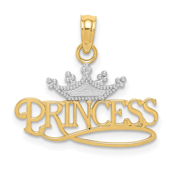 14k w/Rhodium Polished PRINCESS with Crown Pendant