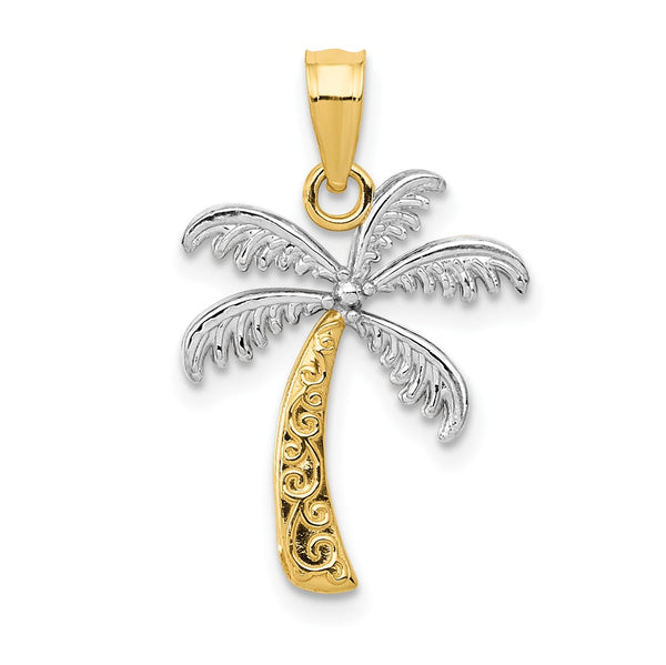 14K w/Rhodium Palm Tree Pendant