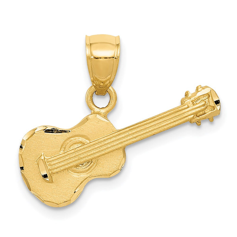 14k Satin Diamond-cut Acoustic Guitar Pendant