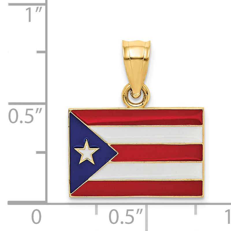 14k Solid Enameled Puerto Rico Flag Pendant