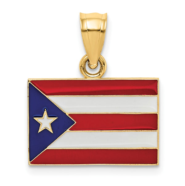 14k Solid Enameled Puerto Rico Flag Pendant