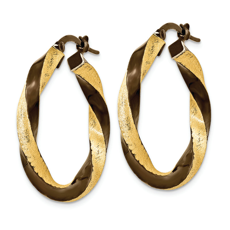 14k & Brown Rhodium 3.75mm Twisted Hoop Earrings