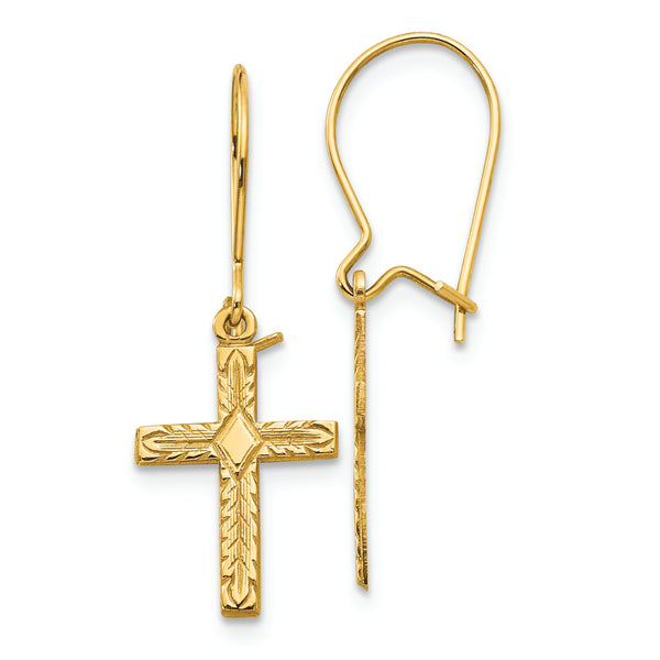 14k Polished & Satin Cross Earrings