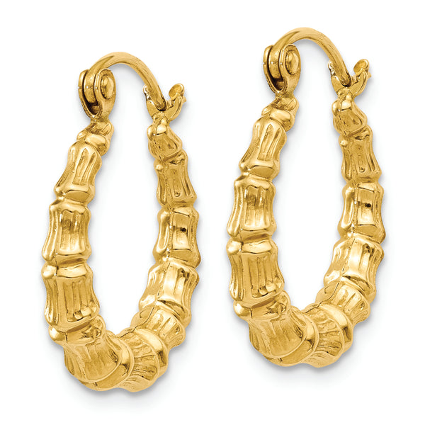 14k Polished Bamboo Design Hollow Hoop Earrings