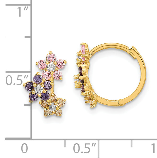 14K Madi K Hinged Flower Multicolor CZ Hoop Earrings