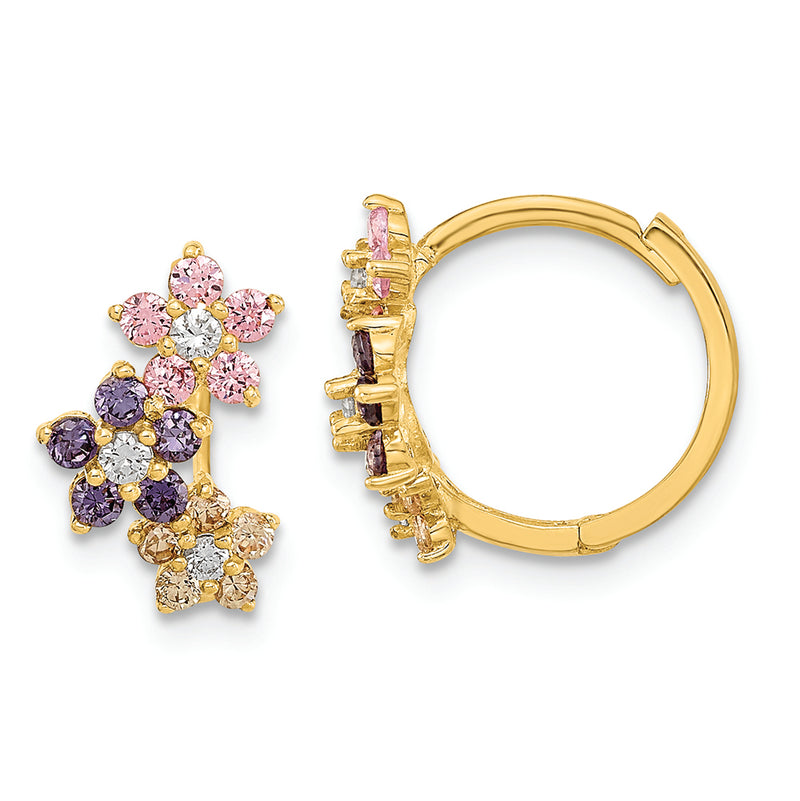 14K Madi K Hinged Flower Multicolor CZ Hoop Earrings