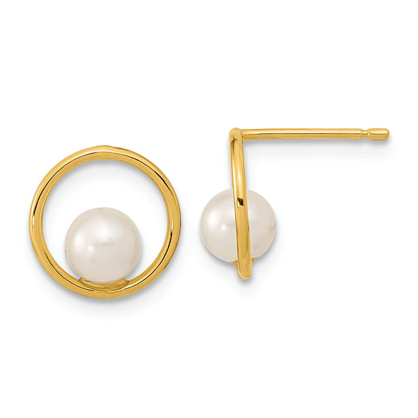 14K Madi K Open Circle 5mm Freshwater Cultured Pearl Post Earrings